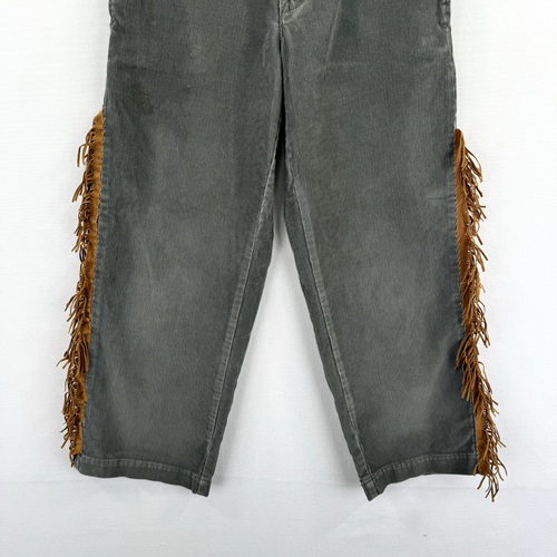 Vtg GAP Pants Boys 7 Youth Gray Corduroy Tan Fringe Western Rodeo Cowboy Chino - Picture 3 of 21