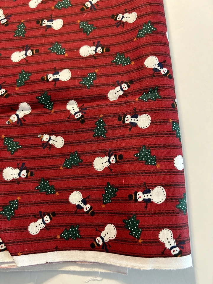 Christmas cotton fabric RED stripe blender snowman toss Cranston 2 Yards X 44” - Image 3 of 4