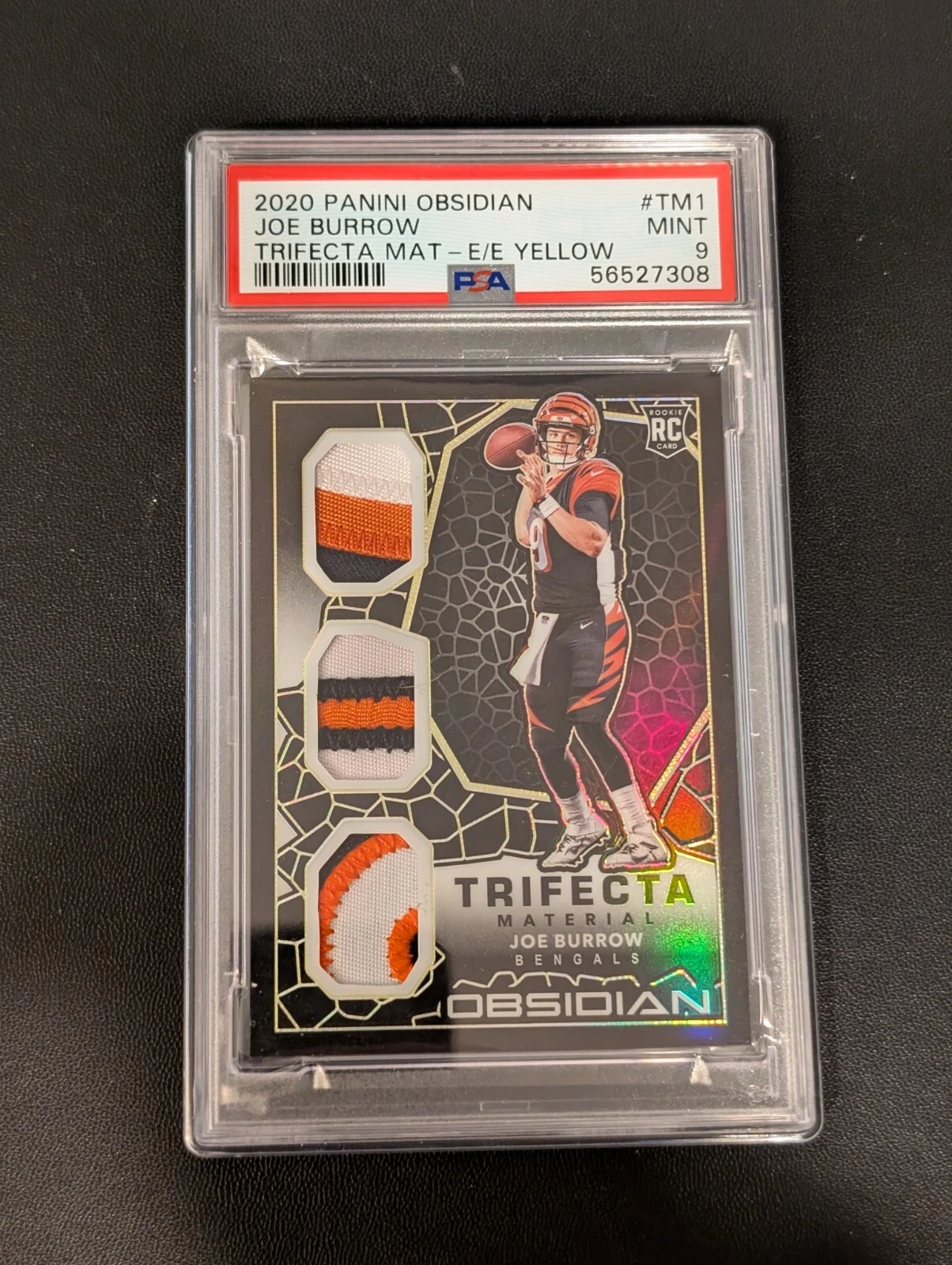 Joe Burrow Panini Obsidian Trifecta Material #TM1 Electric Etch-Yellow