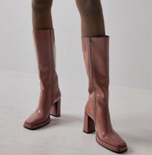 Jeffrey Campbell Maximal Block Heel Platform Knee High Boots Pink Women’s Sz 7.5 - Picture 3 of 10