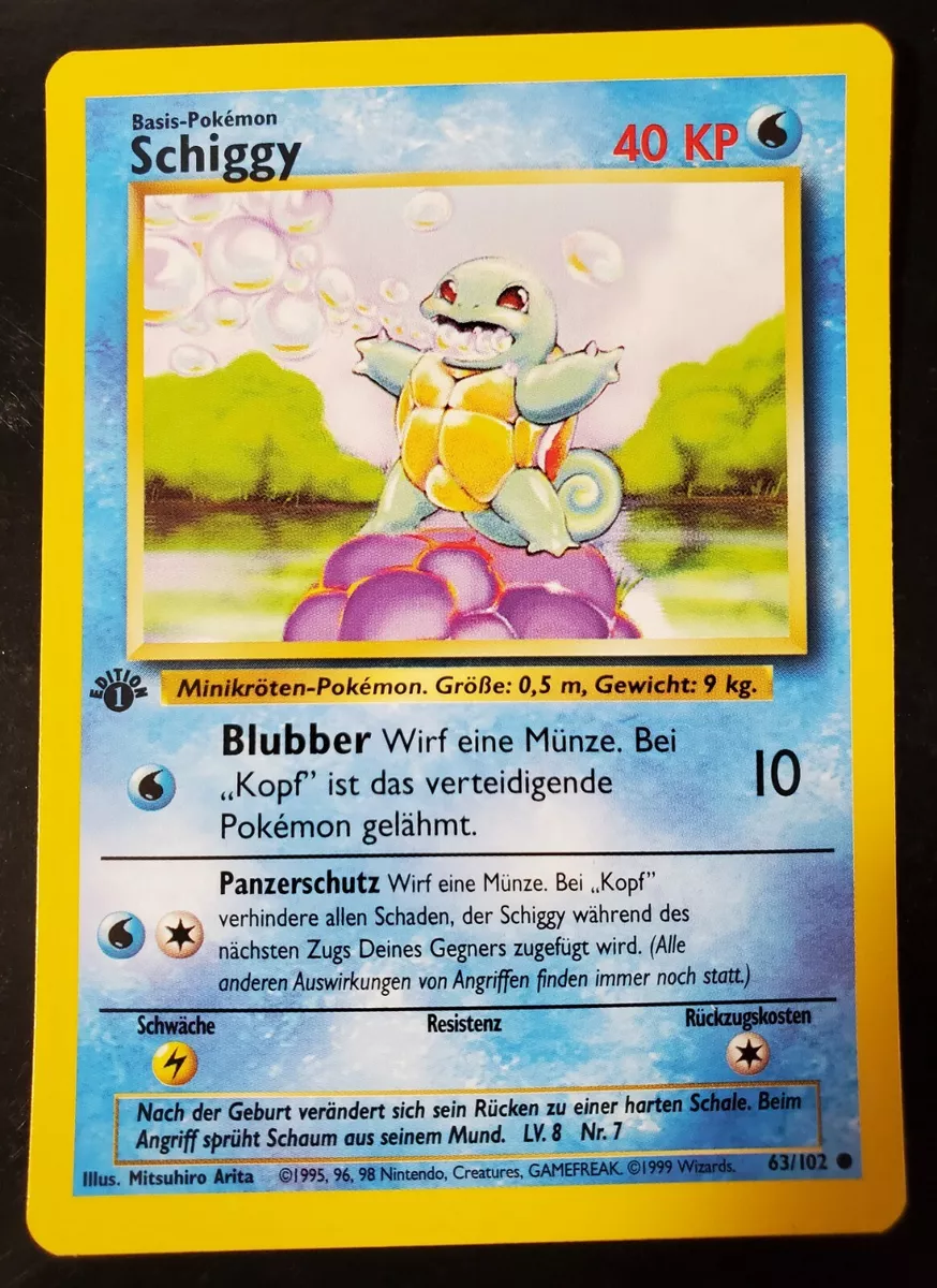 Pokemon Base Set German 1st Edition Squirtle Schiggy 63/102 PSA 8