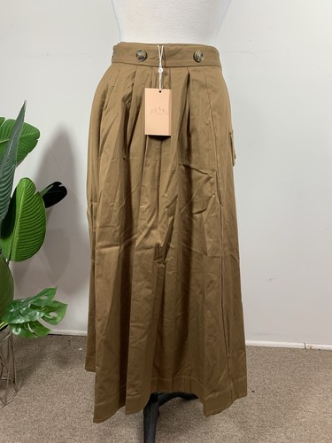 Pearl By Lela Rose Camel Twill Pleated MIDI Skirt, Size 8, $395 - Picture 5 of 11