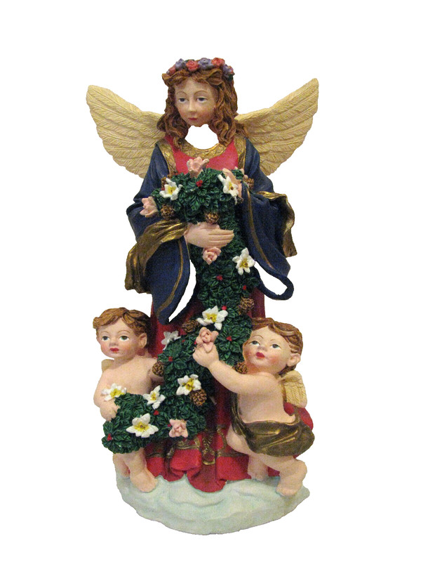 Vintage CBK, Ltd LLC 8” musical angel with 2 cherubs Hark the Herald Angels Sing