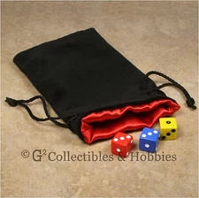 NEW Large Black Velvet RPG Game Dice Bag with RED Satin Lining Counter Pouch