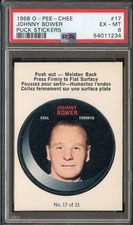 1968-69 O-PEE-CHEE PUCK STICKERS #17 JOHNNY BOWER PSA 6 MAPLE LEAFS HOF *DS15319