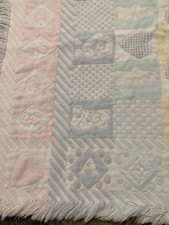 Woven Acrylic Vintage Baby Blanket Pastel Woven Knit Baby Blanket w Fringe