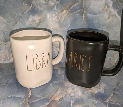 Rae Dunn Artisan Collection Aries & Libra Zodiac Ceramic Coffee Mugs 16 oz Set