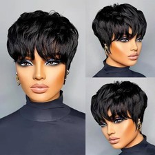 Tgezer Short Pixie Cut Wigs for Black Women Glueless Pixie Cut wig Human Hair...