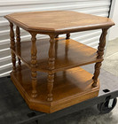 Pennsylvania House Octagonal Wood End Table, Brown, 2 Lower Shelves, Turned Legs — photo 1