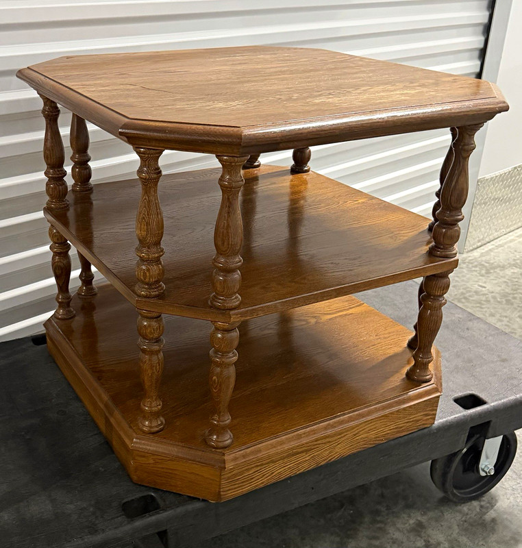Pennsylvania House Octagonal Wood End Table, Brown, 2 Lower Shelves, Turned Legs