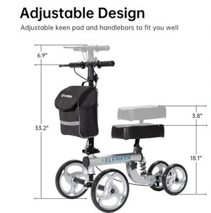ELENKER 4-Wheel Knee Walker Scooter, Shock Absorption, Adjustable Height, Silver