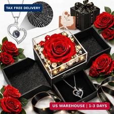 Forever Love Preserved Real Rose with Heart Necklace, Mothers Day Gifts for Mom,