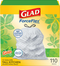 Glad Forceflex Tall Kitchen Trash Bags, 13 Gallon, Gain Original, 110 Count Pac