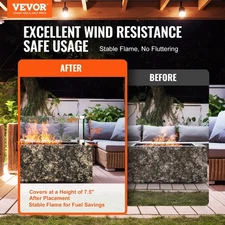 New Gas Fire Pit Wind Guard New Square Fire Table, 19 x 19 x 7.5 inch Clear Tem