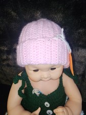 Crocheted Pink Baby Ribbed Baby Beanie 6-12 Months