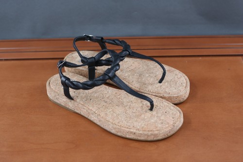 Paige Dawn Sandals Shoes Womens 7.5 Black Cork Thong Braided Strap Flat Summer - Picture 3 of 10