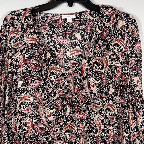Boho Paisley Ruffle Blouse Size XL Rodeo Cottagecore Coastal Cowgirl J Jill Top - Picture 4 of 12