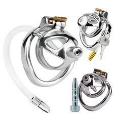 Small Male Stainless Steel Chastity Cage Device with Tube Sounding Ring Lock