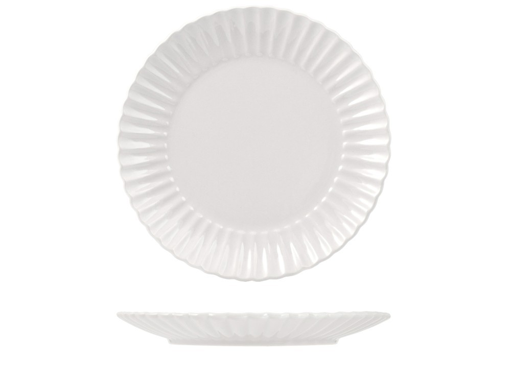 6 Lotus Flat Dinner Plates Stoneware White cm 27 Wing Shape from A
