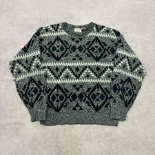 Vintage Knitted Jumper abstract patterned grandad knit sweater Men's L