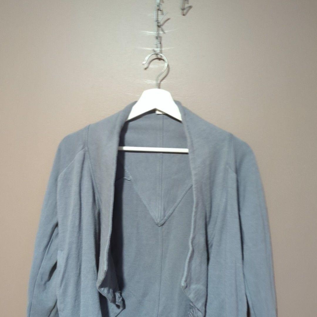 Helmut Lang Jacket Womens XS Grey Draped Open Front Jersey Lined Collared image 2