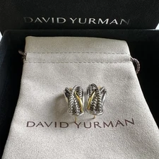 David Yurman 14k Sterling Silver Cable Crossover Hoop Earrings
