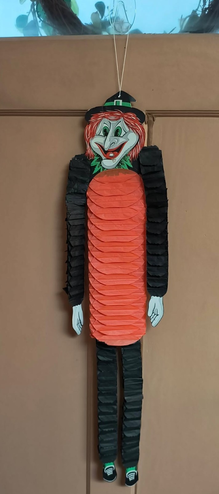 Vintage Beistle die-cut honeycomb tissue witch decoration, 30 inches tall