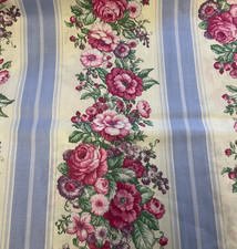 FLORAL LAVENDER COTTON STRIPE-- 1 3/8 YARDS