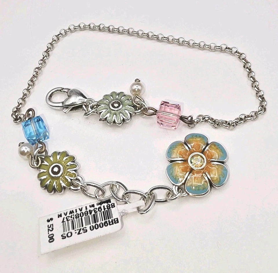 全新带标签 Brighton Orchard Flower Anklet 10 英寸珐琅水晶珠已停产花卉 — 第 4/4 张图片