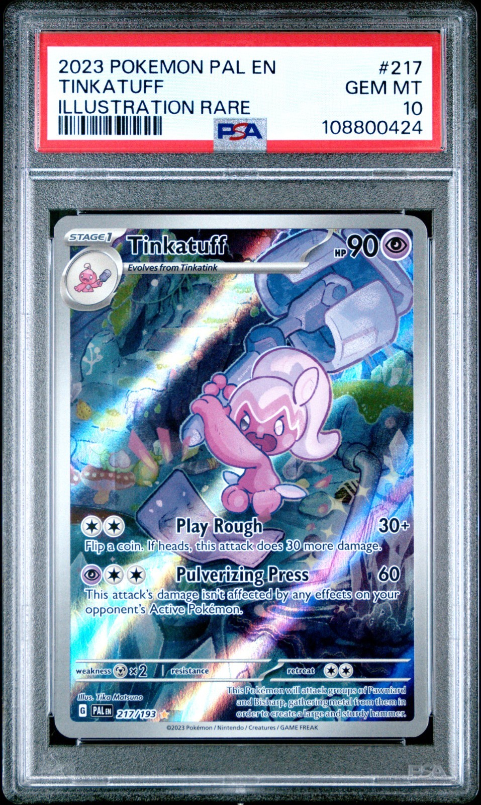 PSA 10 Pokemon Tinkatuff 217/193 Paldea Evolved Illustration Rare Holo