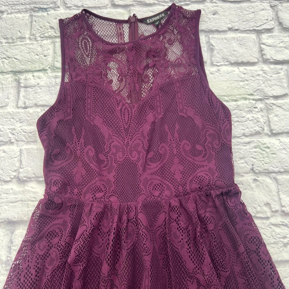 Vestido Express Para Mujer Ciruela Encaje Ajuste Acampanado Sin Mangas Talla Pequeña Fiesta de Vacaciones Foto 2 de 4