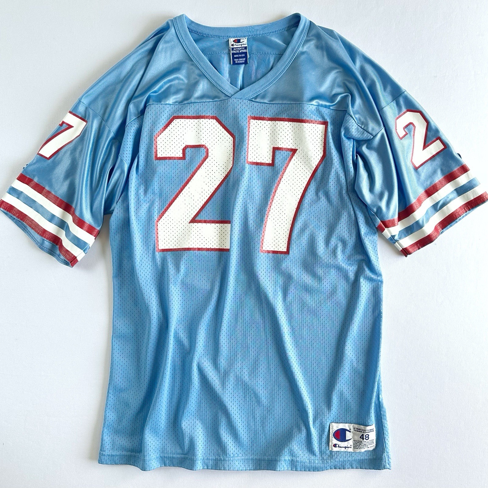Vintage Champion Houston Oilers Eddie George 27 NFL Jersey Mens Size 48 Blue