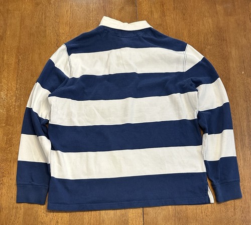 Polo Ralph Lauren Long Sleeve Rugby Shirt Large Navy Blue Pony Striped - Picture 3 of 7