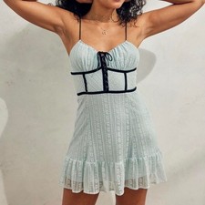 Urban Outfitters Silvana Blue Lace Bustier Mini Dress Size S Milkmaid Dress Euc