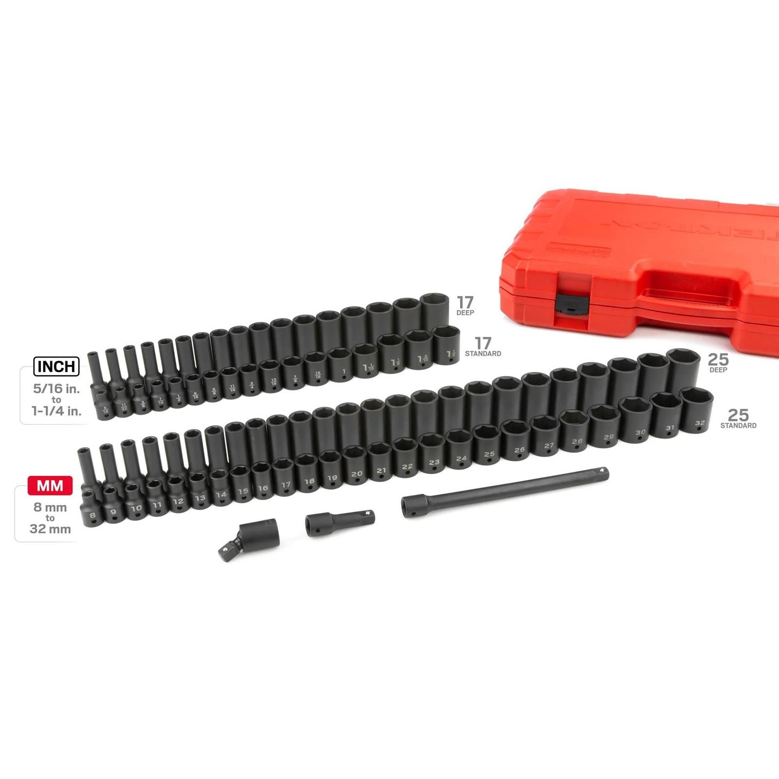 Tekton SID92407 87 Piece 1/2 In. 6 Point Impact Socket Set W/Case