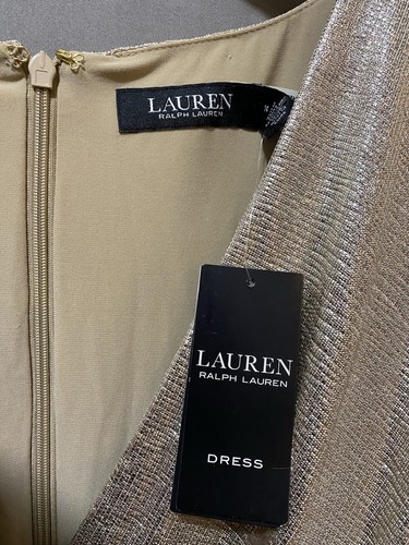 NWT Lauren Ralph Lauren Women Metallic Stretch Knit Cocktail Dress Size 14 Gold - Picture 4 of 16