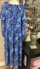  TERI JON BY RICKIE FREEMAN Chiffon Polka Dot Blue Midi Dress Size 20