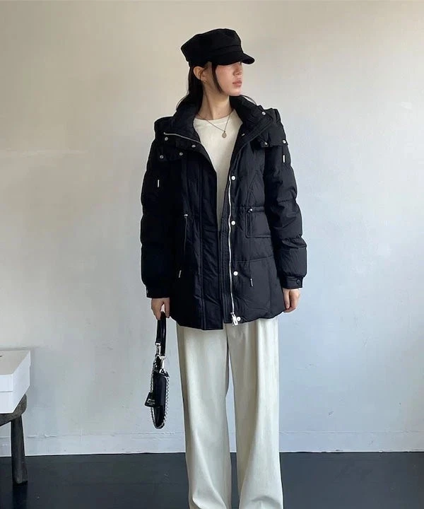 Women's Premium 90/10 Duck Down Long Puffer Coat Hooded Zipper Quilted Black