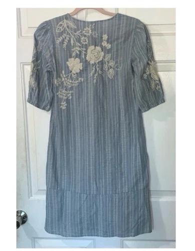 JOHNNY WAS 3J Workshop Osiris Puff SLV Button Bown Boho Chic Dress (Slip) XS NEW - Picture 9 of 15