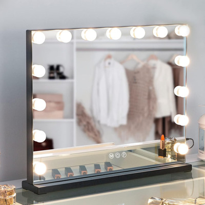 Black Vanity Mirror with Lights Large Hollywood Vanity Mirror with 15 LED Bulbs