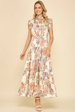 FLORAL PRINT TIERED MAXI DRESS - 3775DQ: CREAM MULTI / L