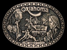 UA09141 NOS VINTAGE 1980s  OKLAHOMA THE SOONER STATE  SOLID BRASS BUCKLE