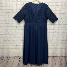 Mother of The Bride/Groom Dress Size 3x Plus Size Navy Maxi Lace Bodice Formal