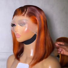 13x4 Straight Lace Front Bob Wig 100 Human Hair Wigs Ginger Orange Silky 200 D
