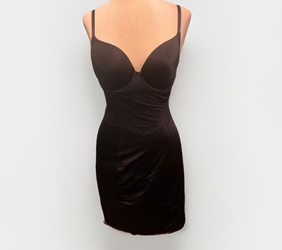 Flexees All In One Slip Body Shaper Snap Bottom Blk Nylon 34C Underwire 2364