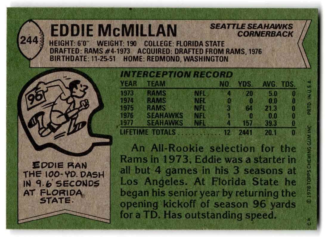 1978 Topps Eddie McMillan Seattle Seahawks #244 | eBay