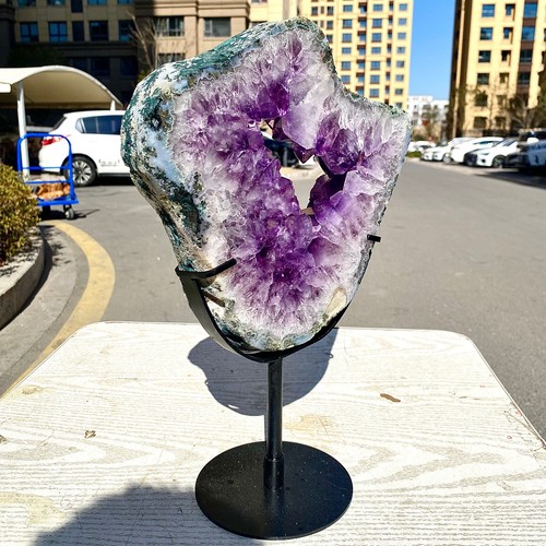 8.84LB Natural Amethyst Cave Crystal Slice Crescent shaped Hand Cut Repai - Bild 3 von 13
