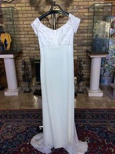 New CHRISTOS Silk Beaded Lace  White/Champaigne Wedding Gown  10US $1850 - Sale
