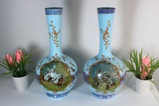 Pair of Victorian Hand-Painted Opaline Glass Bud Vases with Cherub Cartouches — listing 4