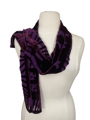 Moschino Larioseta Como Burgundy Animal Burnout Silk Blend Velvet Scarf 13x59
